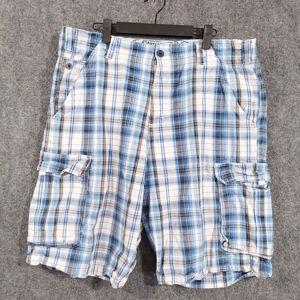 Canterbury Of New Zealand Cargo Shorts Mens 36 Blue Plaid Cotton Y2K Skater